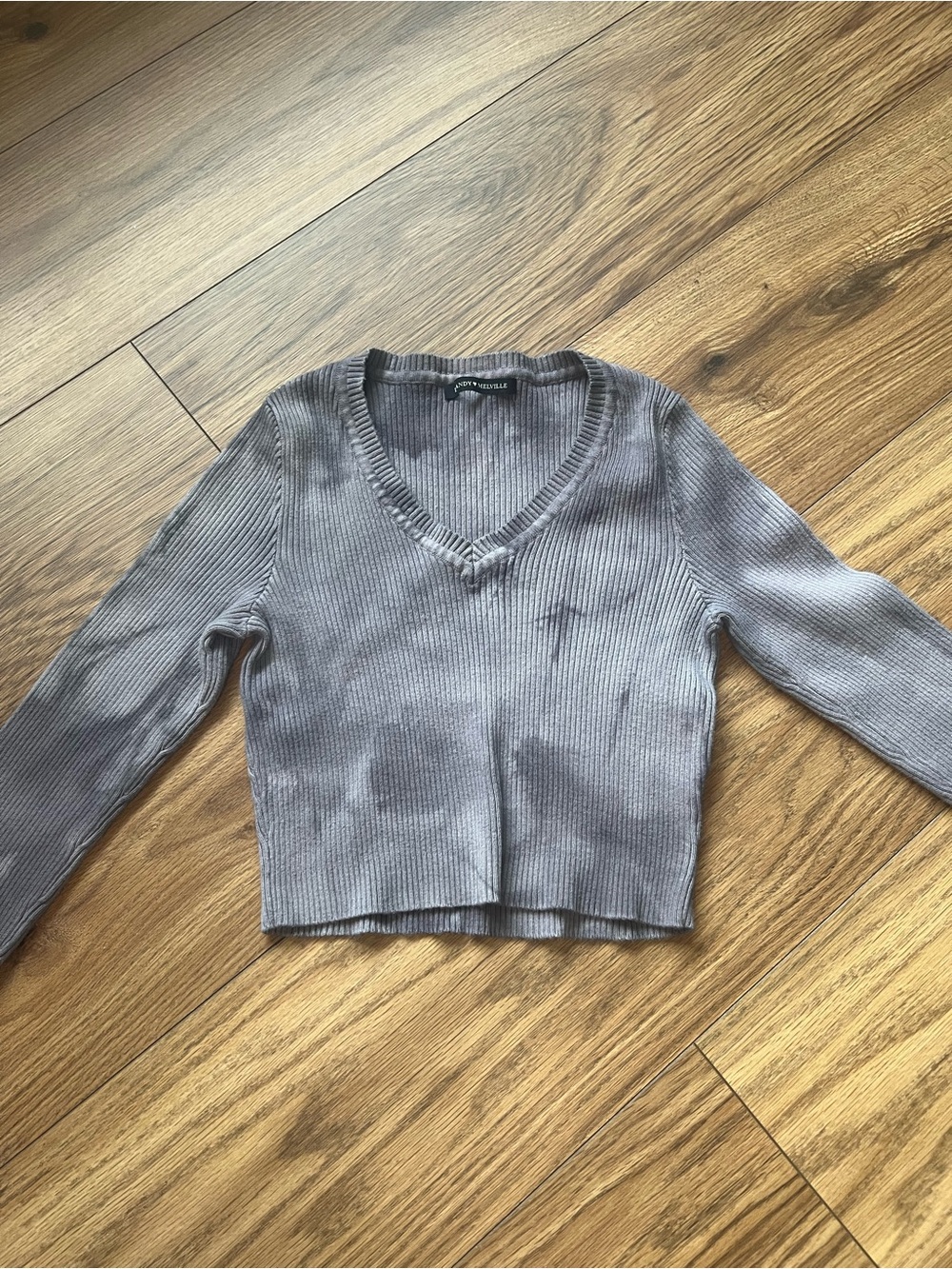 Brandy Melville Lavender Grey Tie Dye Ribbed V-Neck Cropped Sweater OS